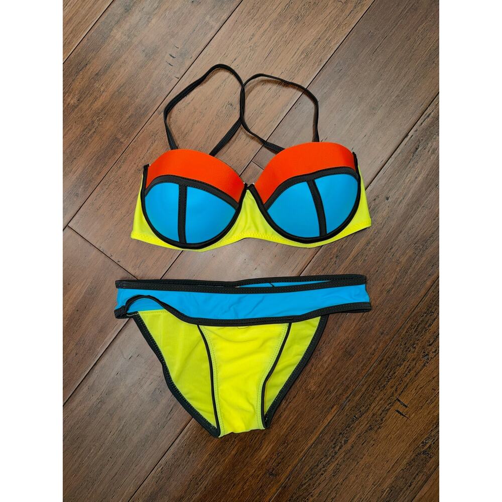Neon Colorblock 2pc Bikini Swimsuit womens m Medium
